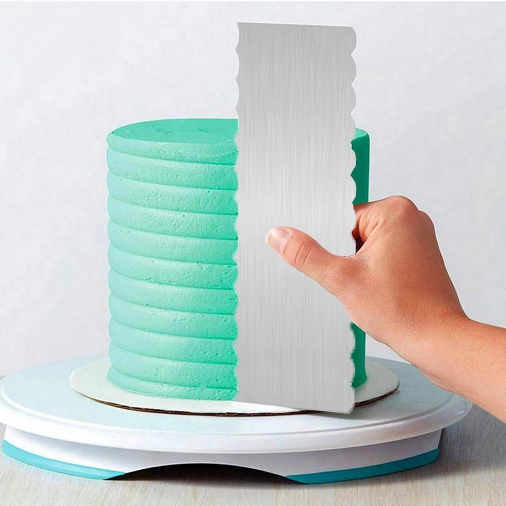 9 Inch Stainless Steel Cake Scraper Cake Decorating Tools Sided Patterned Edg...