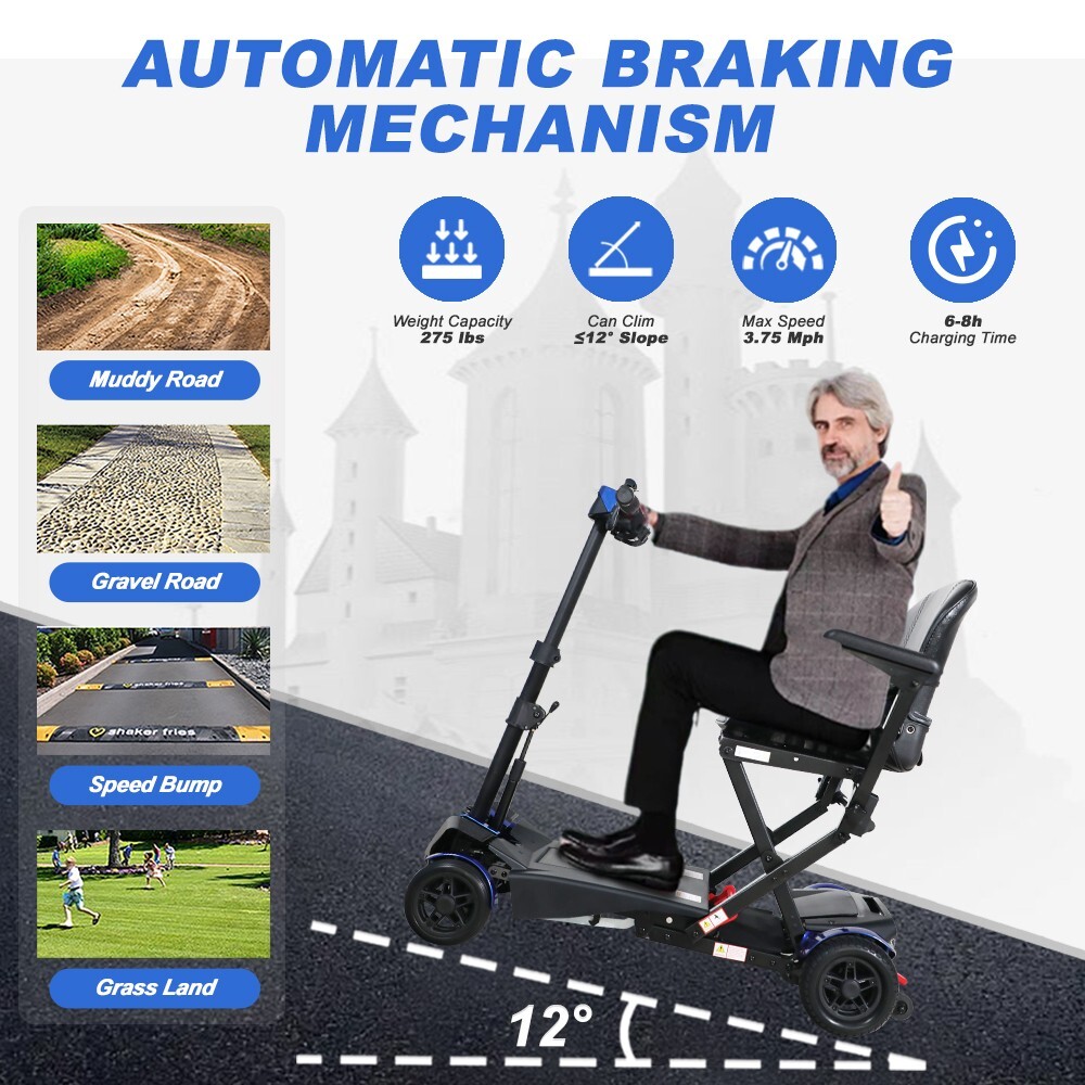 Electric Foldable Travel Automatic Mobility Scooter Suspension remote control