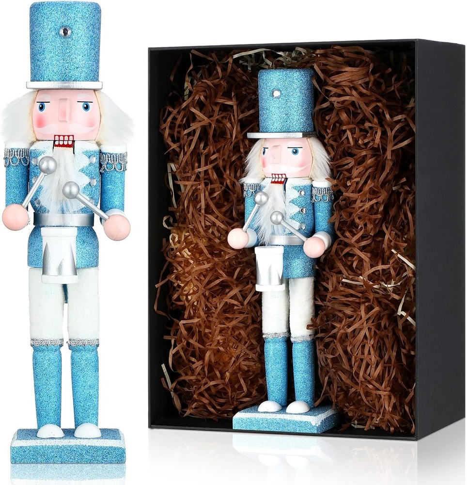12 Inch Christmas Nutcracker Decorations White and Blue Drummer Nutcracker Winte