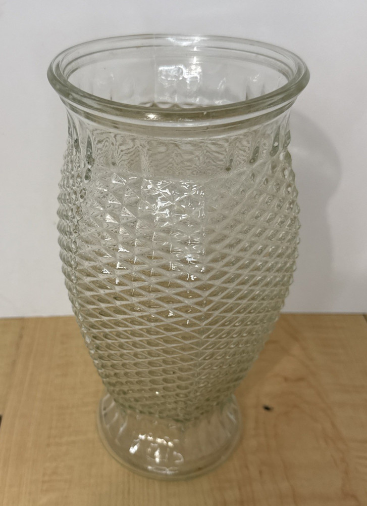 Vintage FTD Glass Vase Diamond Pattern Decor 9.5" Tall