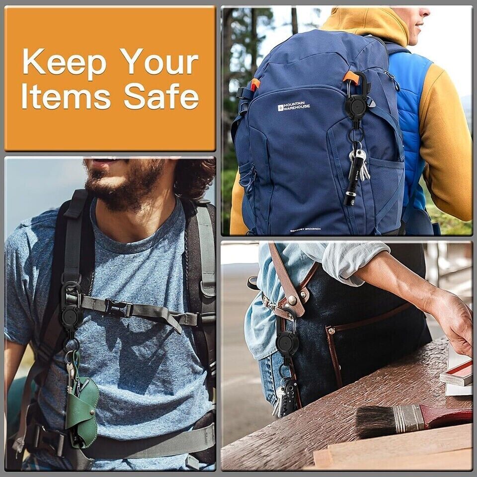 4× Retractable Key Chain Heavy Duty Wire Rope Buckle Multi-Function Key Chain