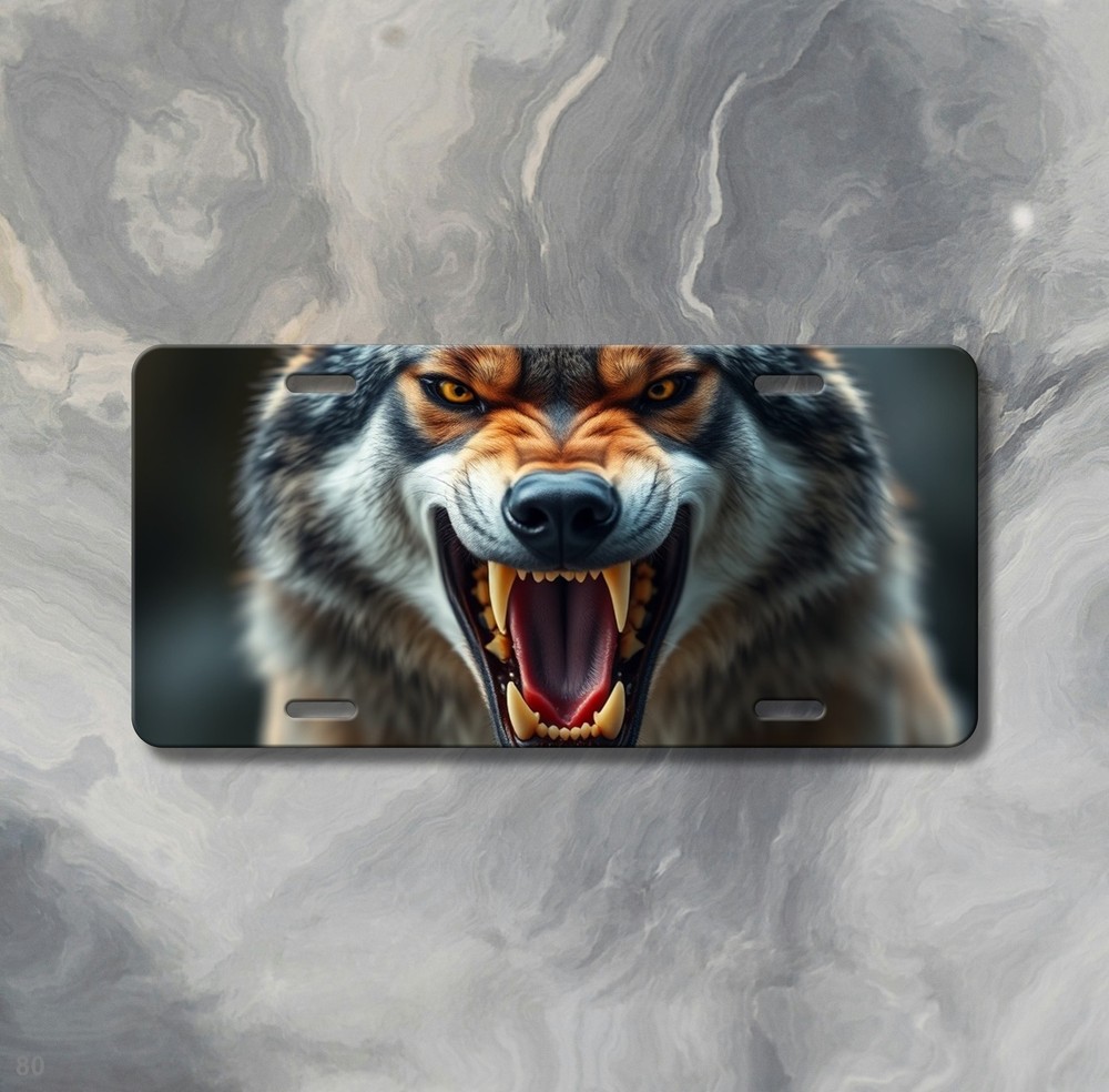 Fierce Wolf License Plate Fierce Expression Optional Text Vanity Plate Gift Idea