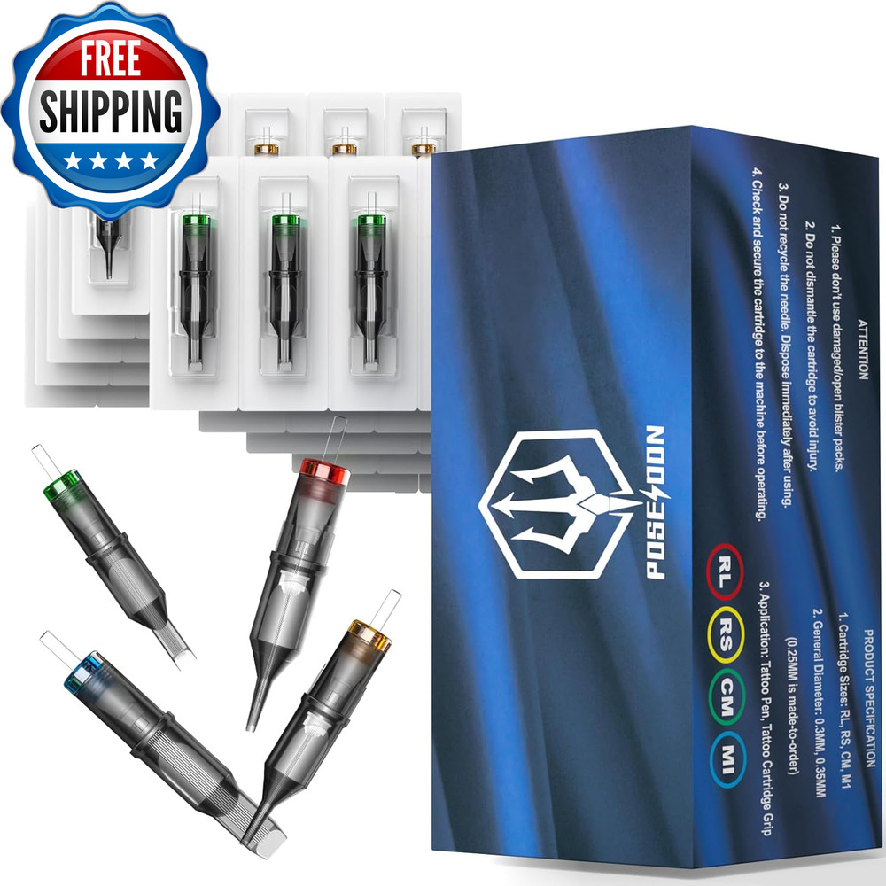 Poseidon Tattoo Cartridge 50Pcs Assorted Mixed Size...