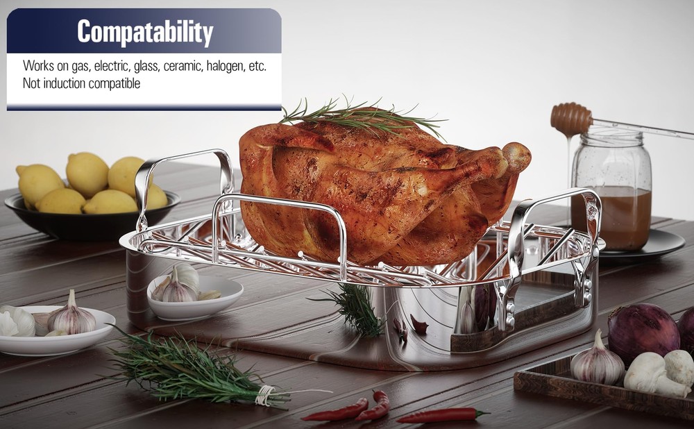 14-Inch by 12-Inch Stainless Steel Roaster with Rack, Rectangular