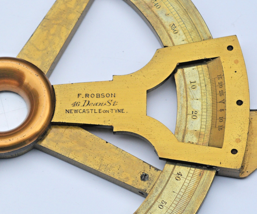 A 6" single arm protractor by Robson, Newcastle on Tyne.