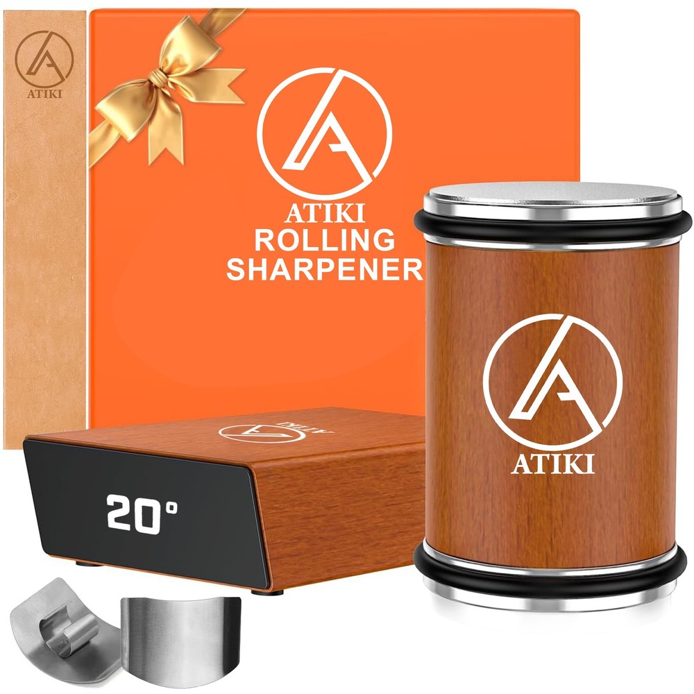 Rolling Knife Sharpener with Finger Guard, Diamond & Ceramic Discs, 15°/20° M...