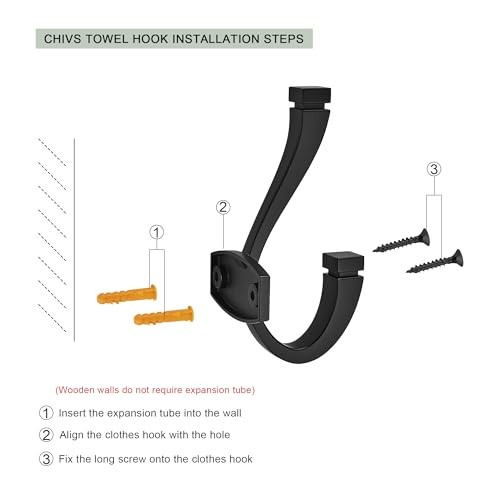 Coat Hooks - Pack Towel Hooks Robe Hooks Decorative Wall Hooks 3 Matte Black