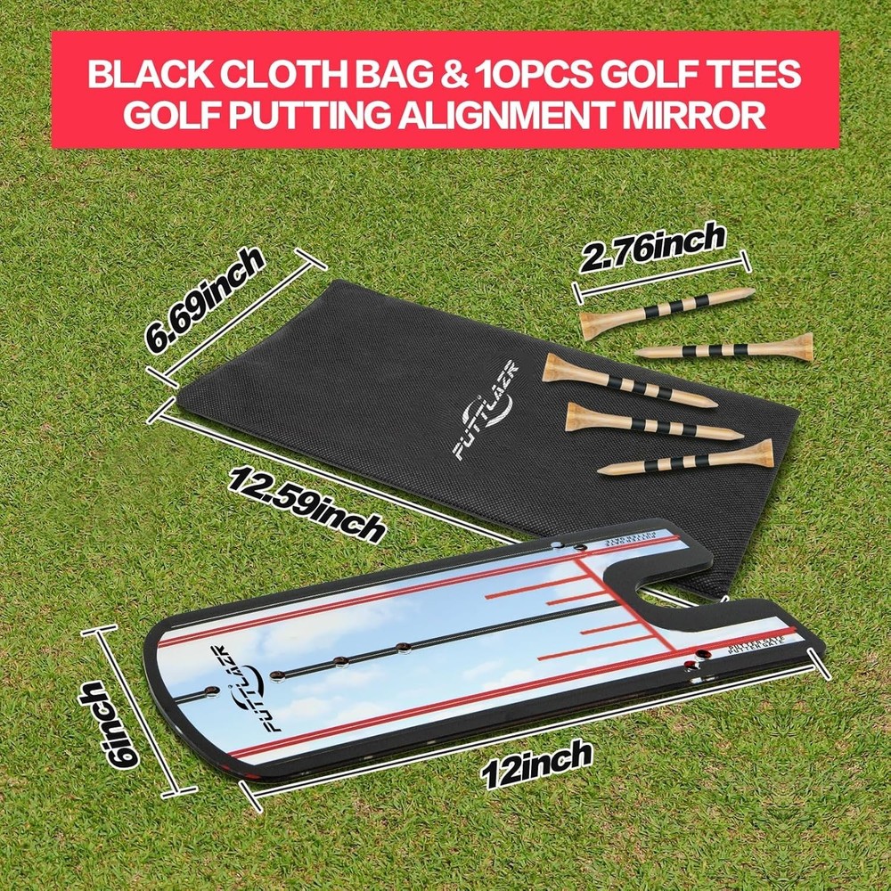 Golf Putting Mirror with 6 Tees, Putting Mirror Training Aid for Golf Practice
