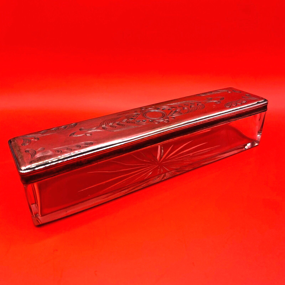 Antique Victorian Silver Plated & Cut Glass Vanity Box