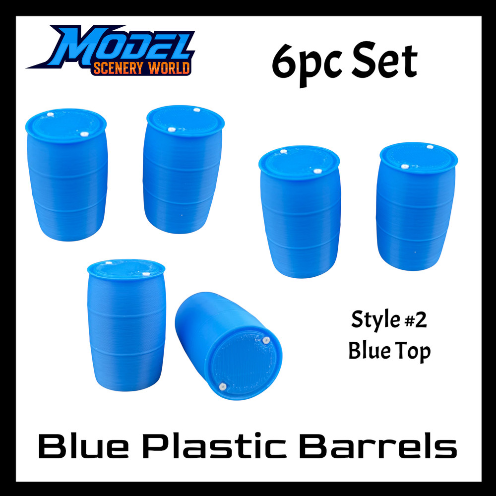55 Gallon Plastic Barrel/Drum (6pc) Blue - G Scale 1:24