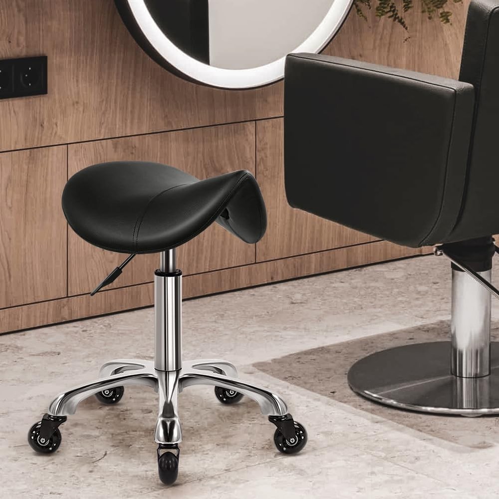 Heavy Duty Saddle Rolling Stool with Wheels Hydraulic Swivel Adjustable Rolli...