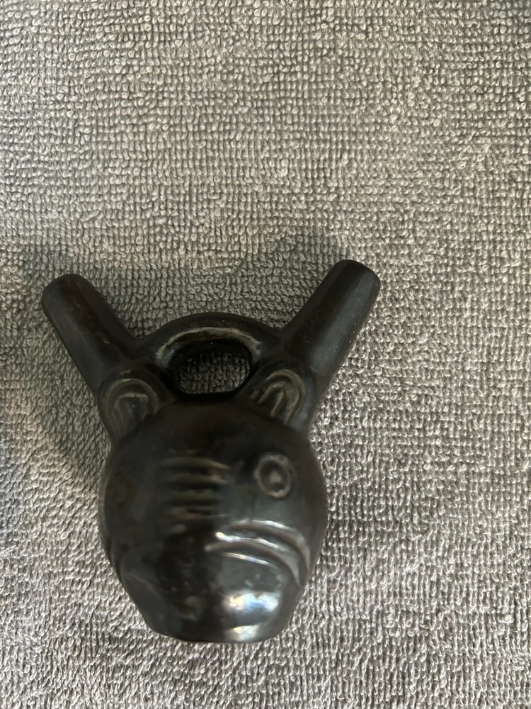 Vintage Peruvian Blackware Stirrup Spout Vessel