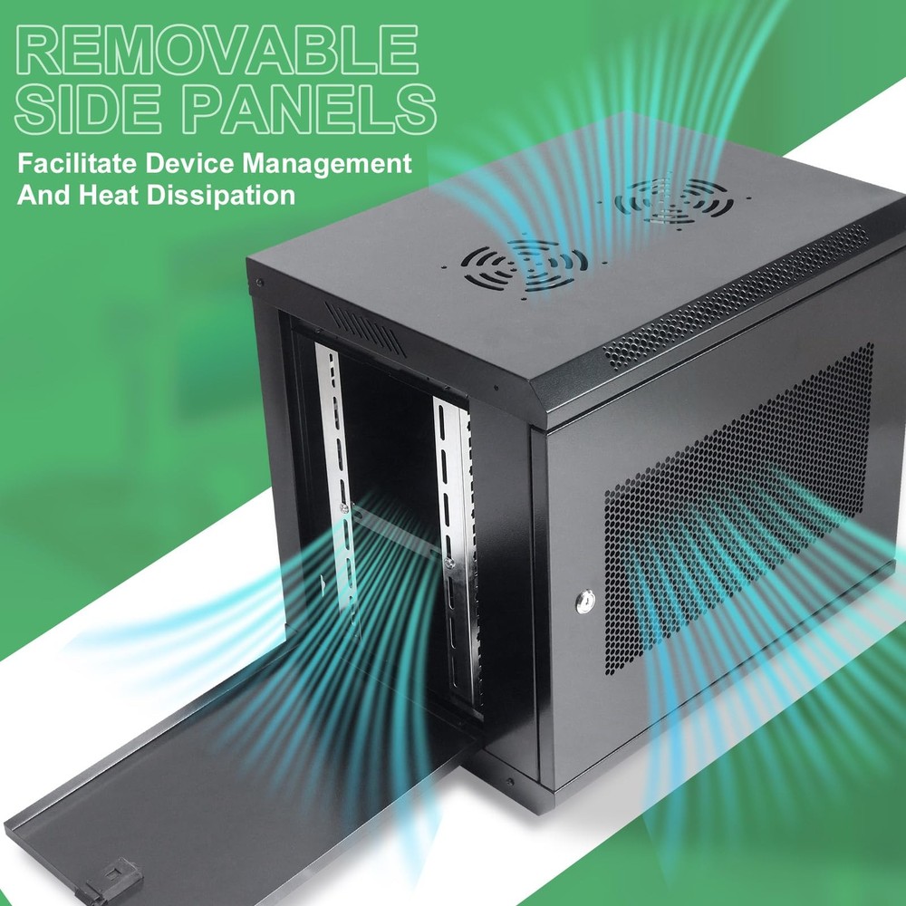9U Wall Mount Server Cabinet IT Network Rack Enclosure Locking Door Black