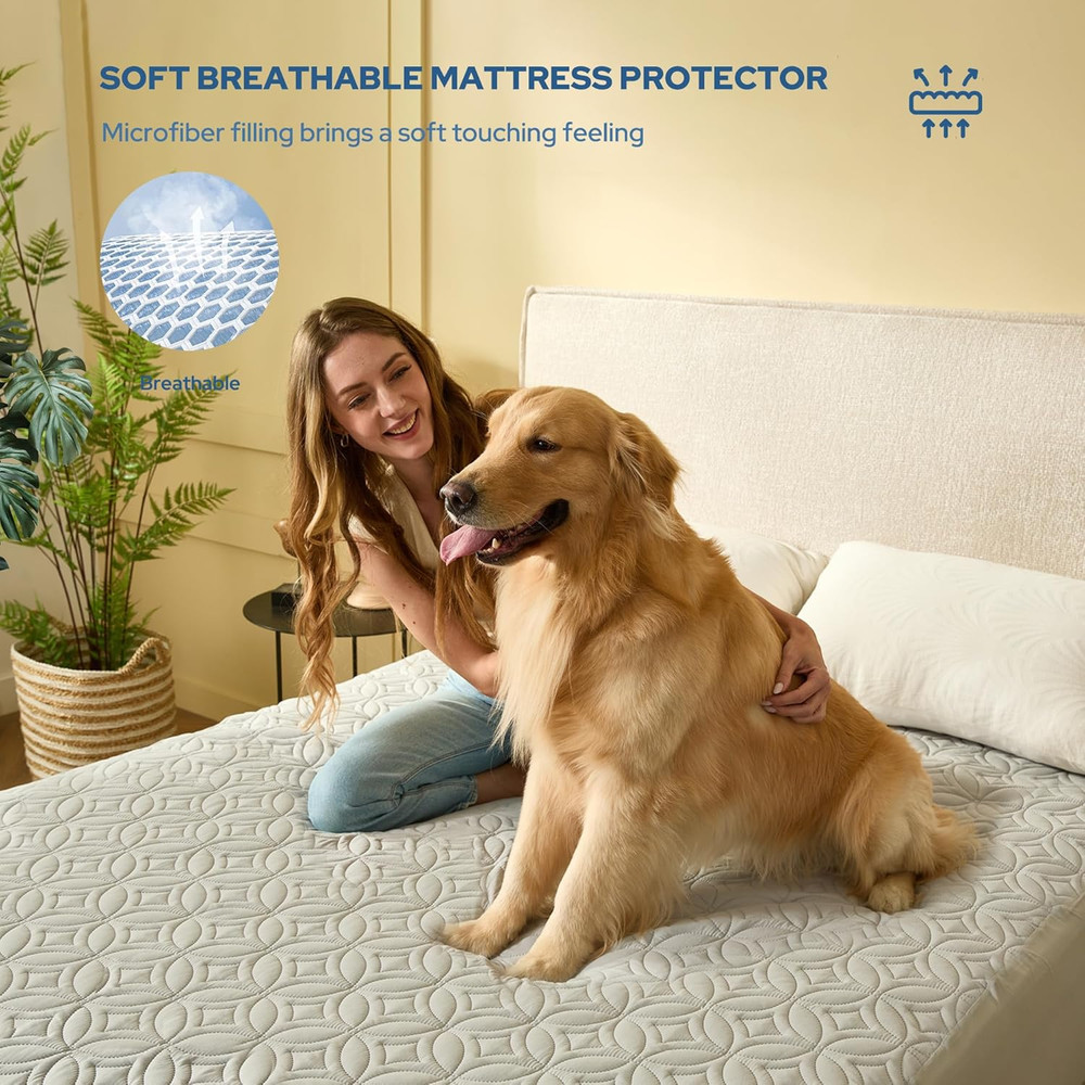 Full Waterproof Mattress Protector Soft Light Gray with 6"-15" Deep Pocket