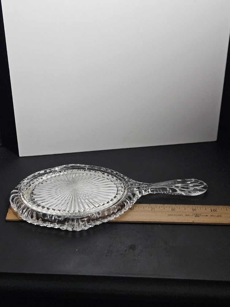 Victorian Crystal Hand Held Beveled Glass Mirror 10"