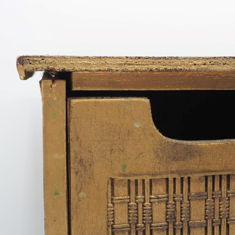 Gold Painted Wood Four Compartment Storage Drawers Decor