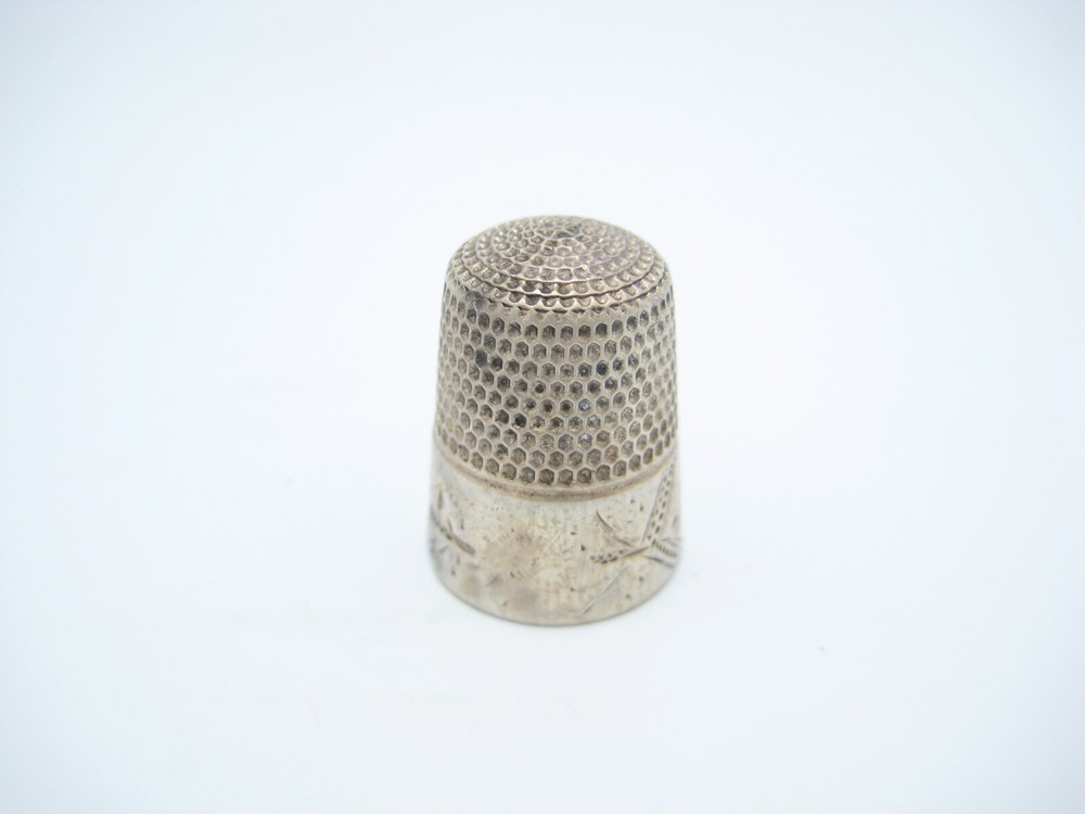 Antique Sterling Silver Sewing Thimble Etched Design Size 9