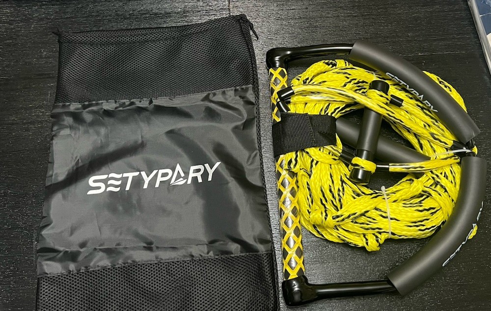 SETYPARY 75FT No Stretch Dyneema Wakeboard Rope & Handle, 4 Sections Yellow/BLK