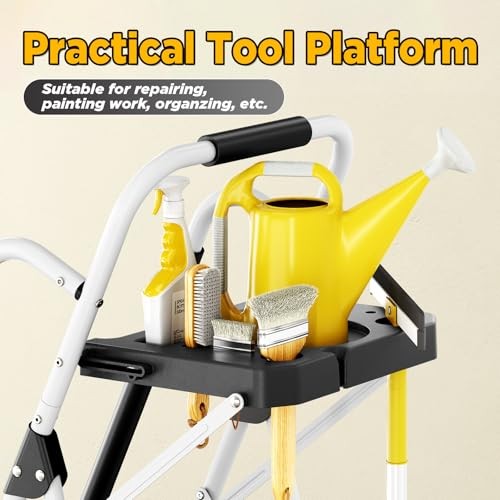 5 Step Ladder with Tool Tray, Folding Steel Step Stool with 5-step Black&white