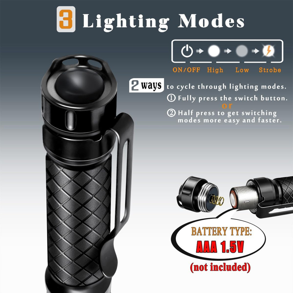 Mini Flashlight 3 Modes Small Flashlights LED Powerful High Lumens Tactical Pen