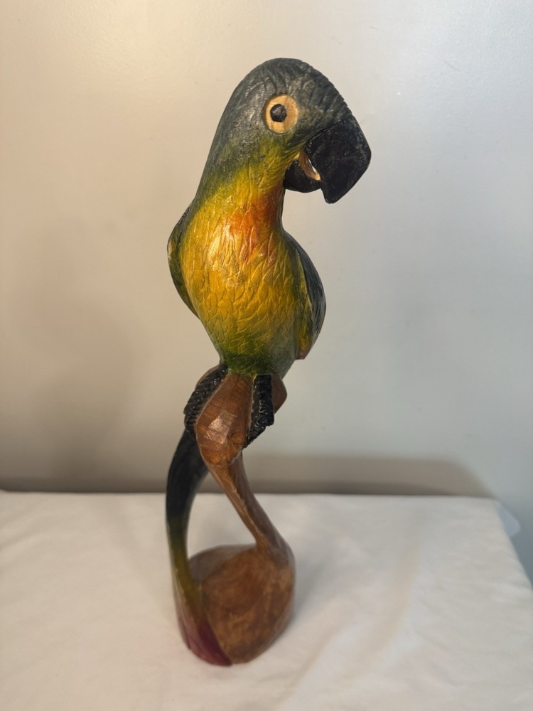 Hand Carved & Painted Wooden Parrot!