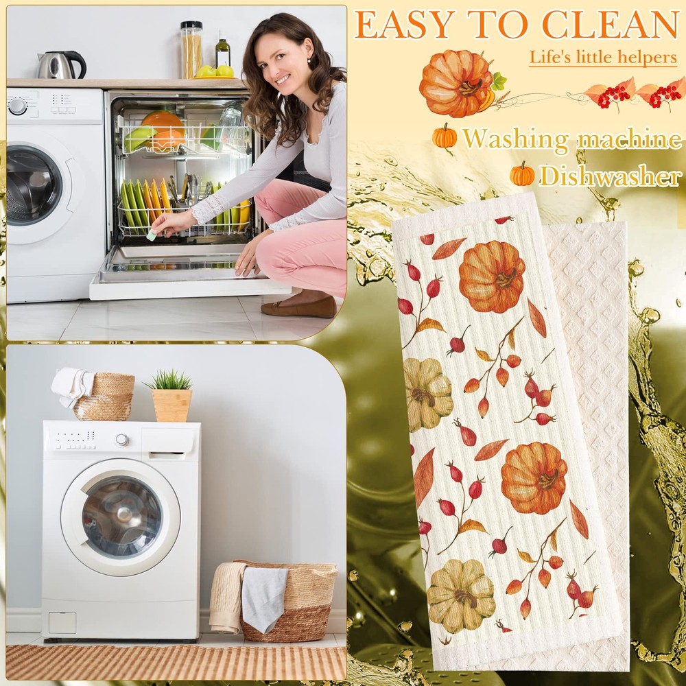 6 Pcs Thanksgiving Swedish Kitchen Dishcloths Quick Drying Fall Dish Towels