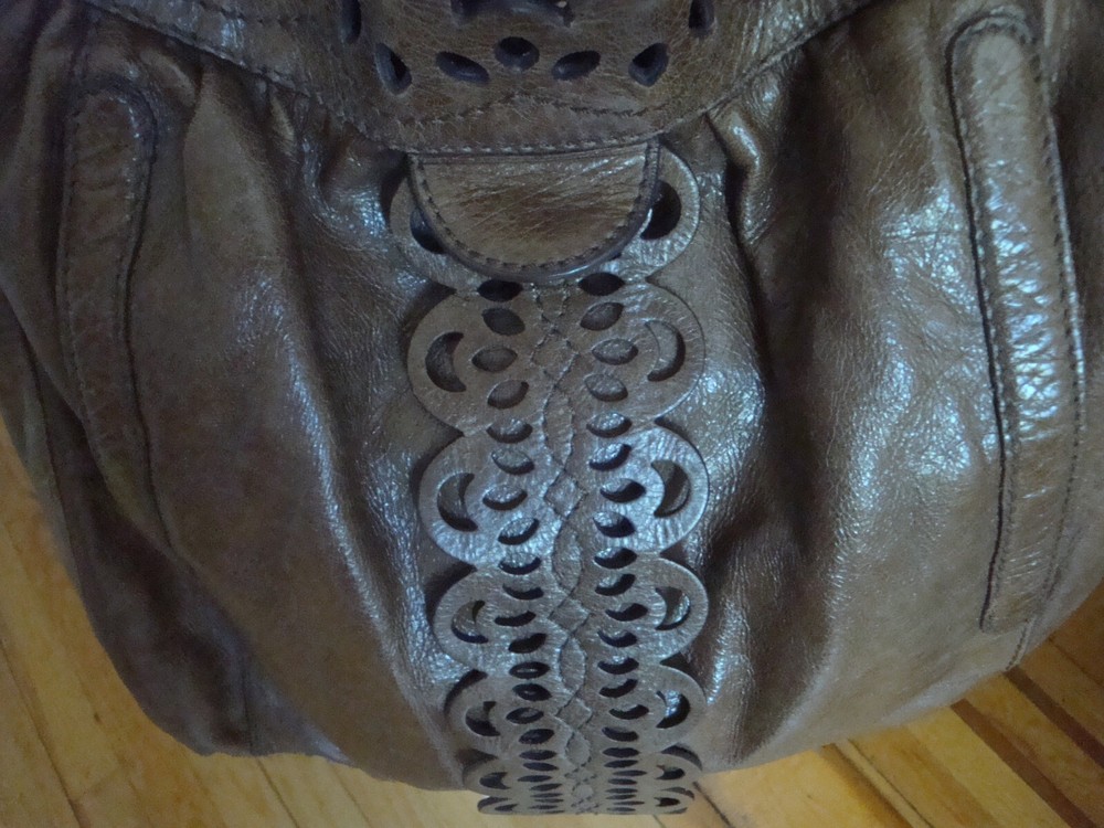 FAB LOCKHEART MOO1964 SOLID BROWN TOOLED LEATHER SHOULDER TOP HANDLE SATCHEL