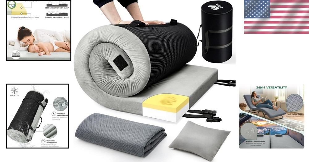 Interchangeable Waterproof Covers Memory Foam Camping Mattress - 3" Thick