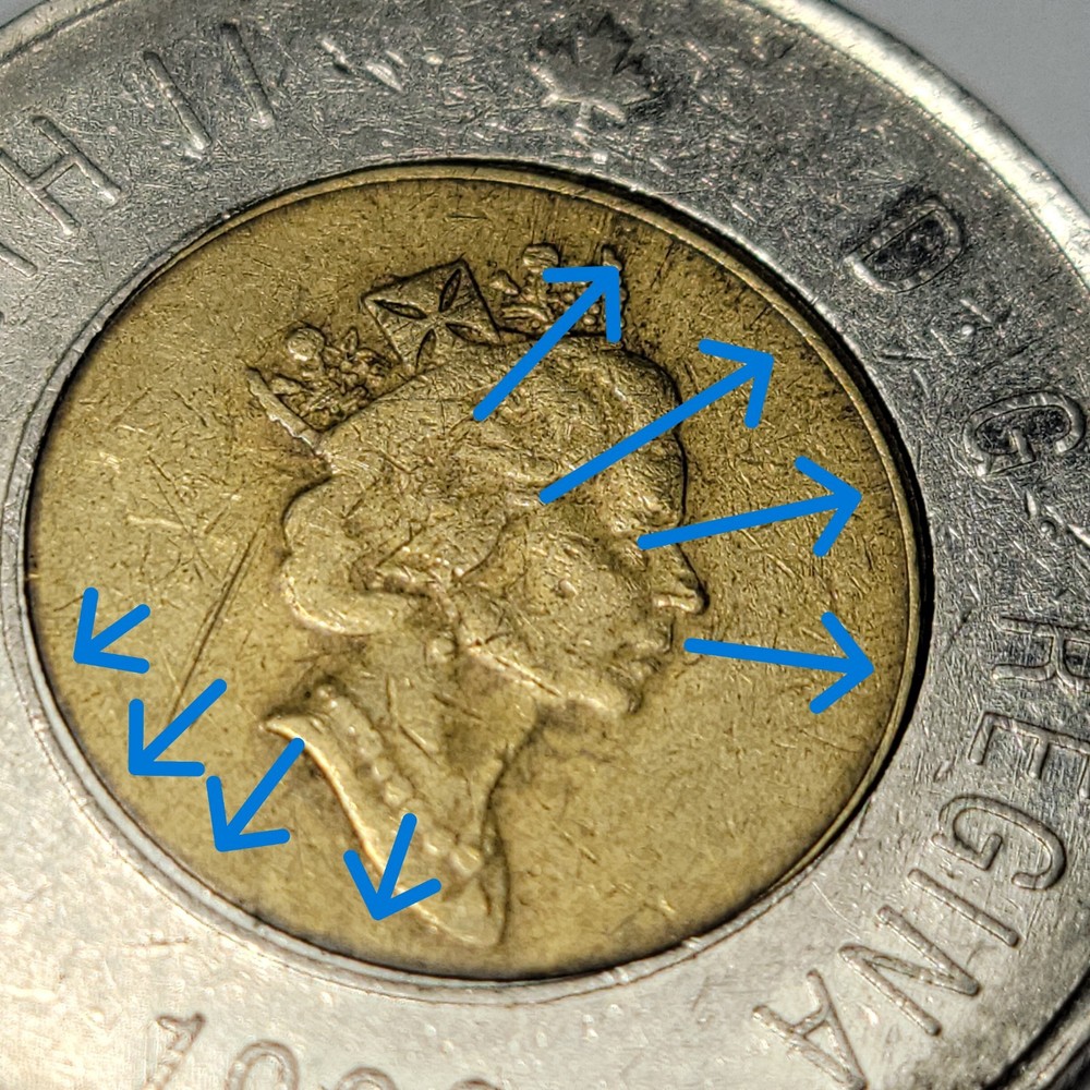 ERROR 1996 Slight Off-Centre Core CANADA 2 Dollar Toonie T224a