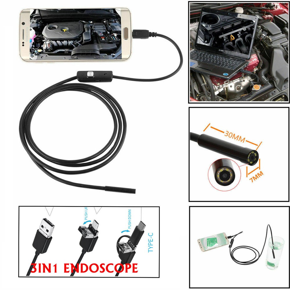 USB Endoscope Borescope 6 LED Waterproof Snake Camera For Mac OS Android Windows