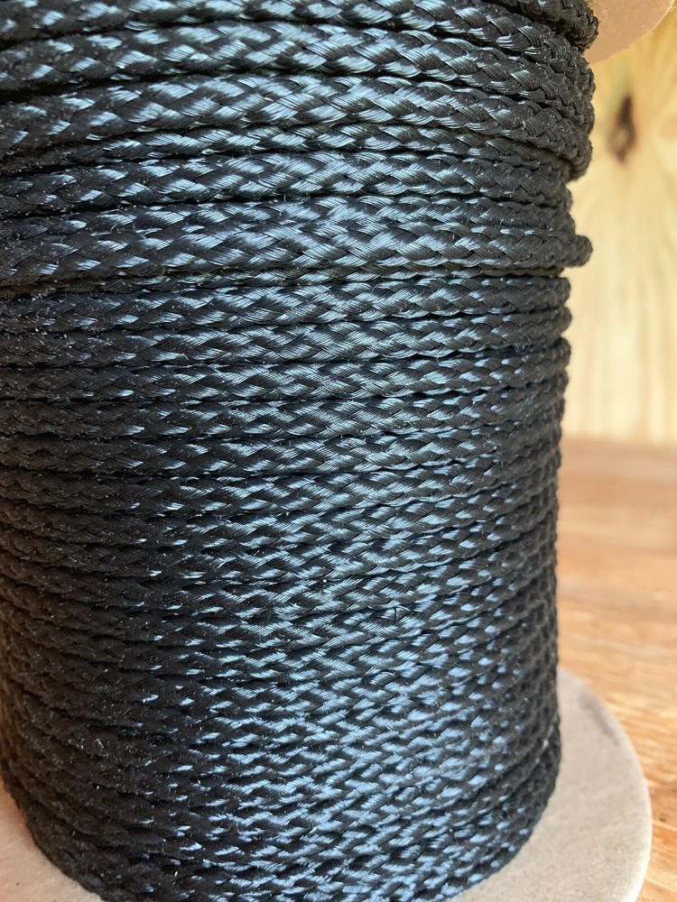 3/16” x 3000 ft. 2 lengths on Spool. Hollow Braid Polypropylene Rope. Black.