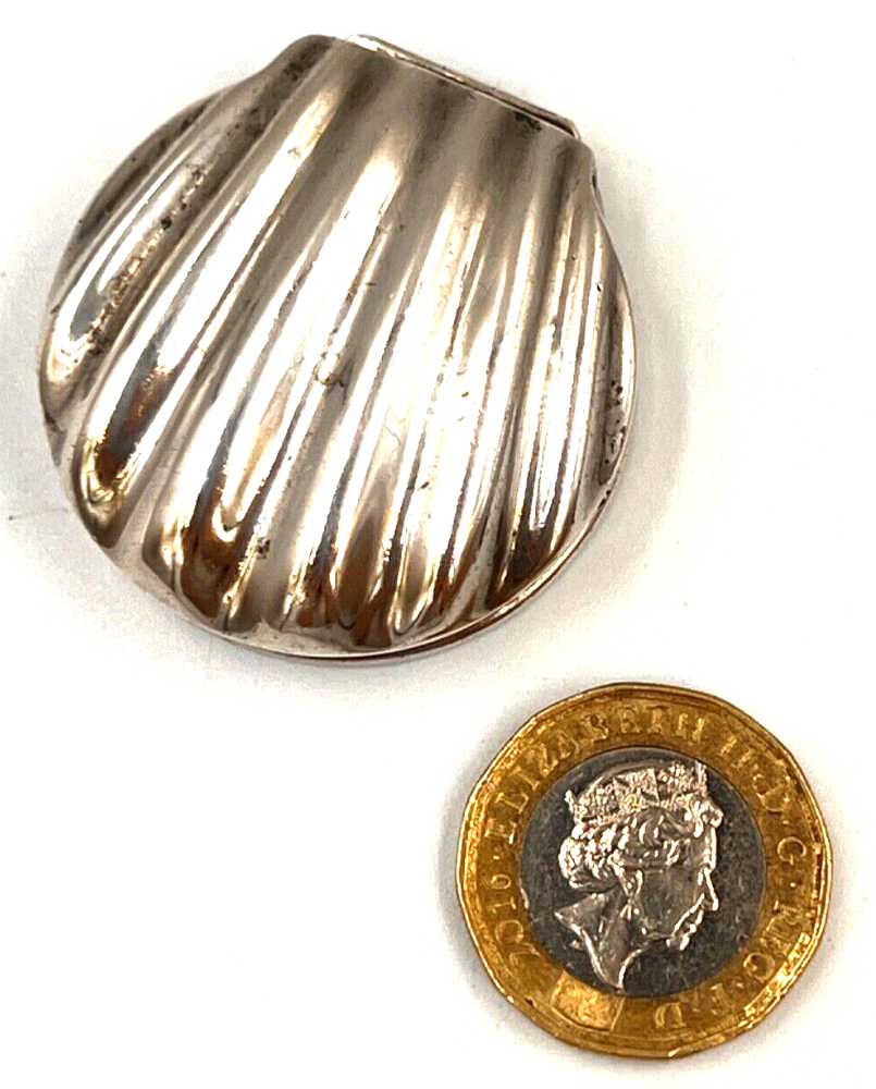 Vintage Sterling Silver Shell Shaped Hinged Pill Box Hallmarked London DP 1938