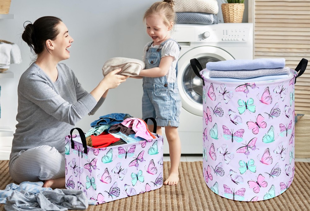 KUNRO Round Laundry Gift Basket Storage Hamper, Clothes Storage Organizer Bin...