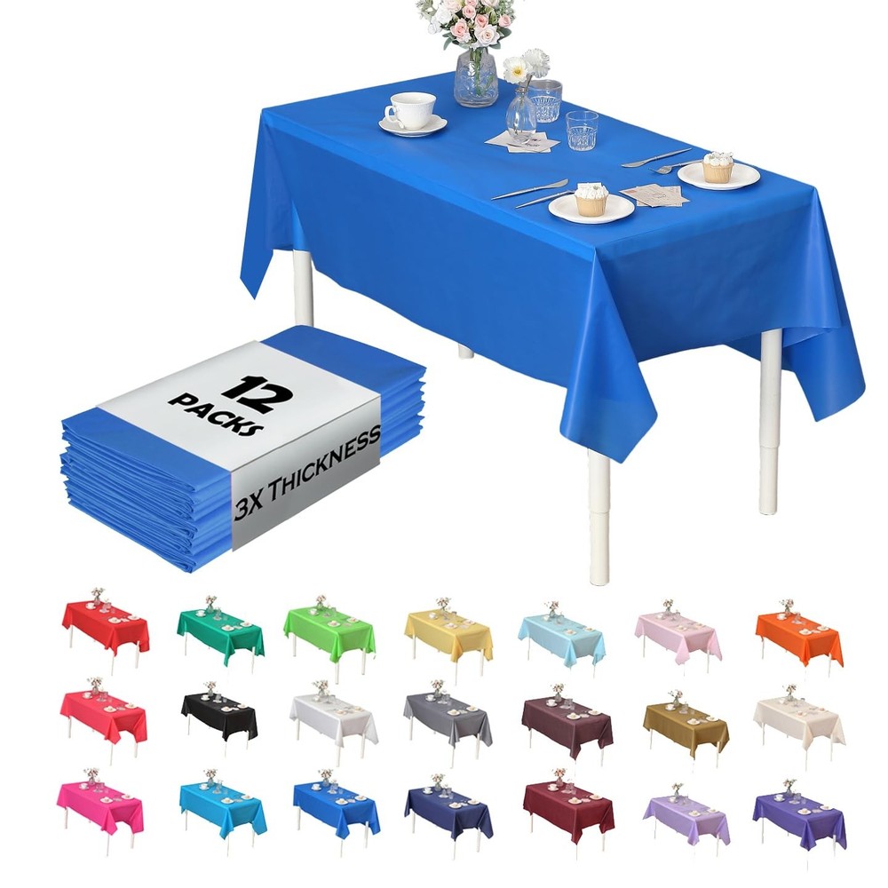 Royal Blue Rectangular Tablecloth 54x108 Heavy Duty 12 Pack Disposable Reusable
