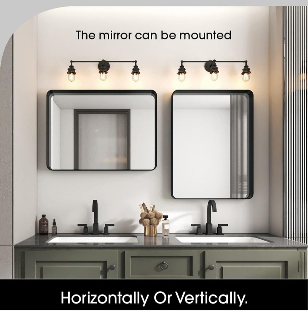 OKPAL Black Bathroom Mirror for Wall, 24x36 Inch Rectangular Black Metal Framed