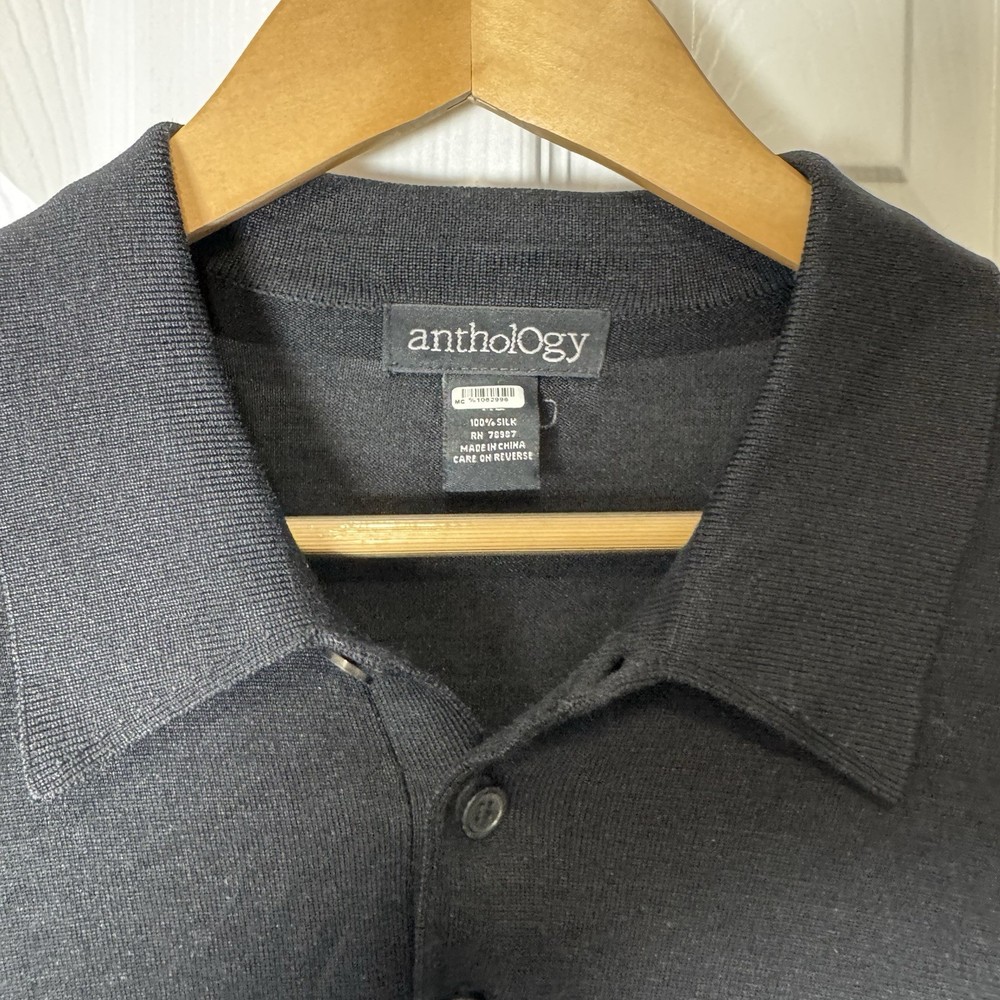 Anthology Men's 100% Silk Black Pullover Collared Sweater Sz XL
