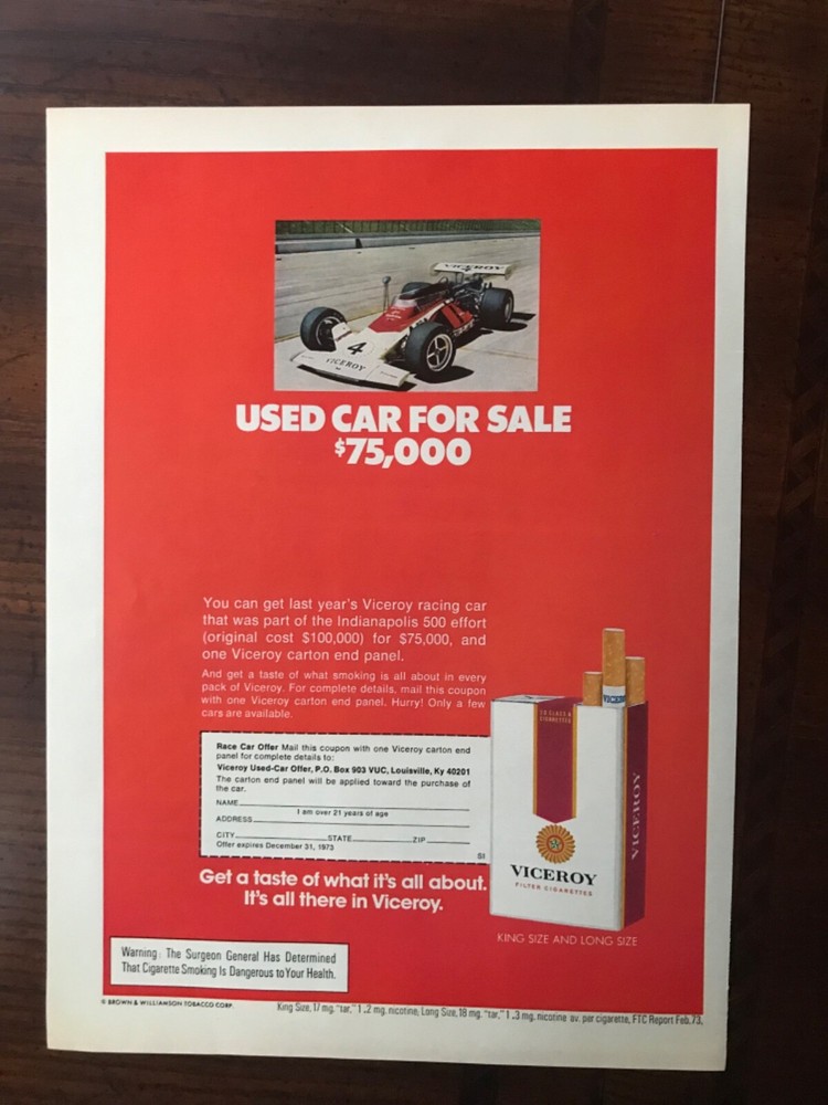 1973 vintage original print ad Viceroy Filter Cigarettes