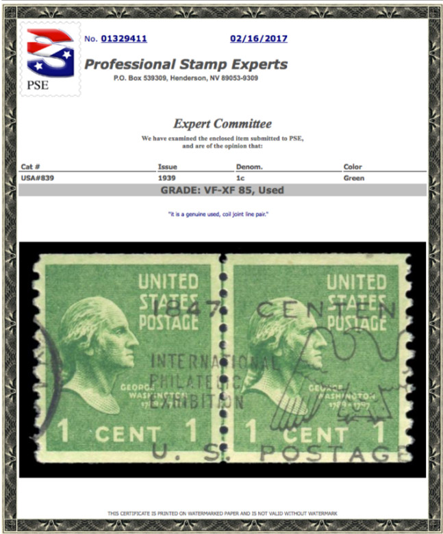 #839 Used Coil Line Pair PSE Graded 85, Cert # 01329411