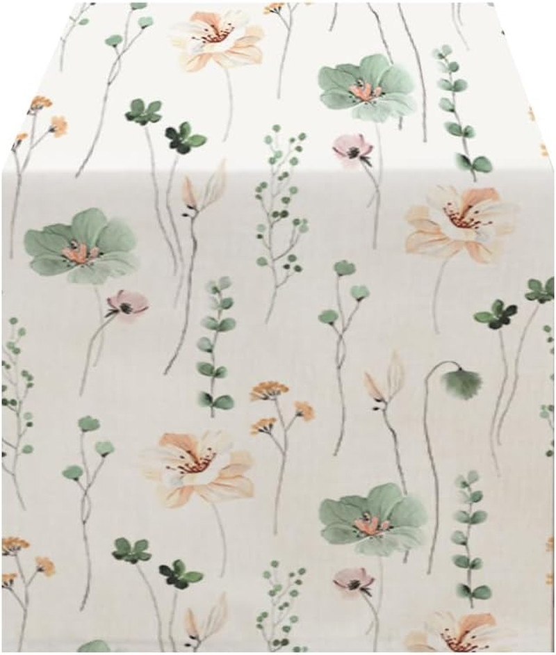 Wildflowers Floral Spring Table Runner, Rustic Seasonal Summer Kitchen Dining Ta