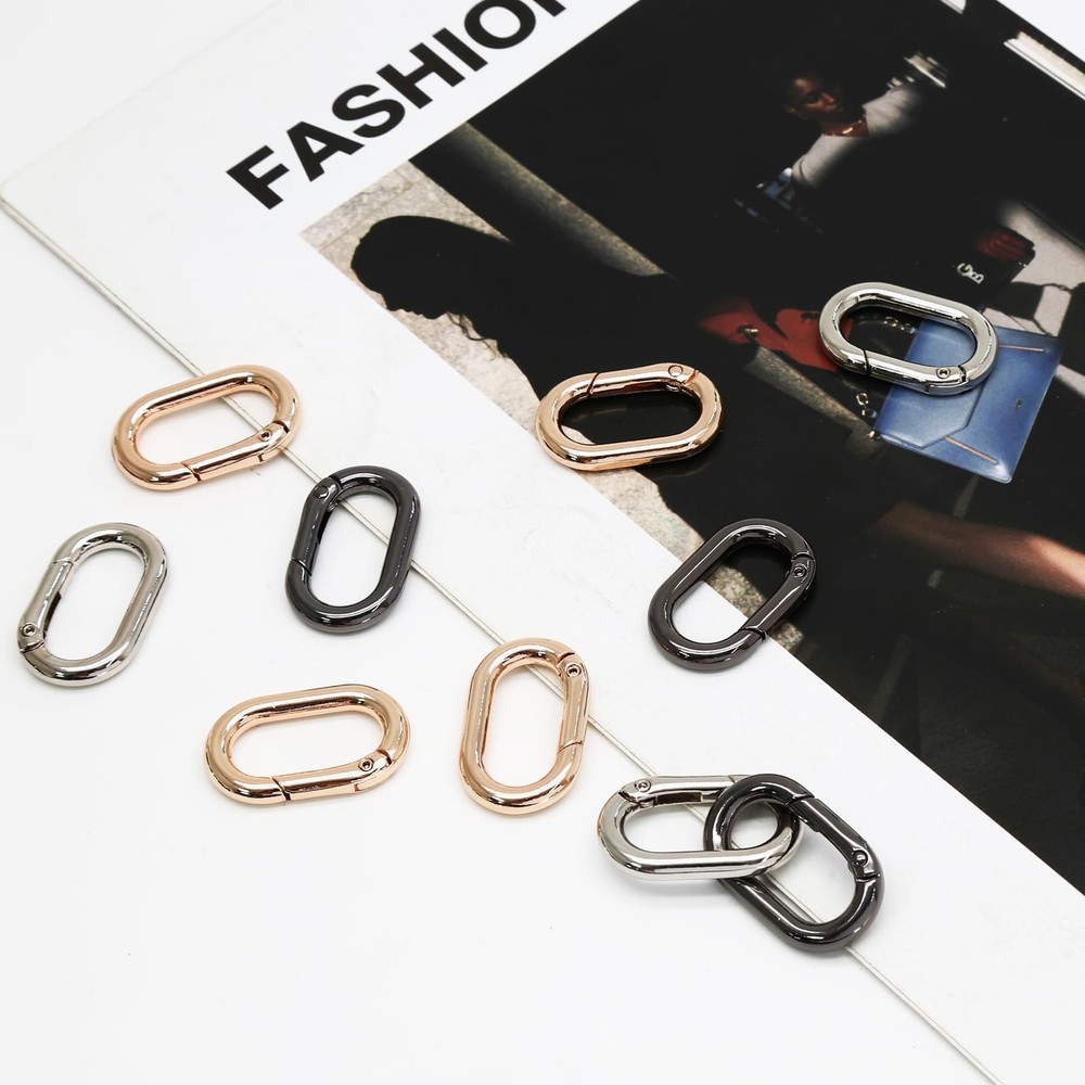 Hordion 10pcs Spring Key Ring Tiny Carabiner Clip, Oval Light Gold