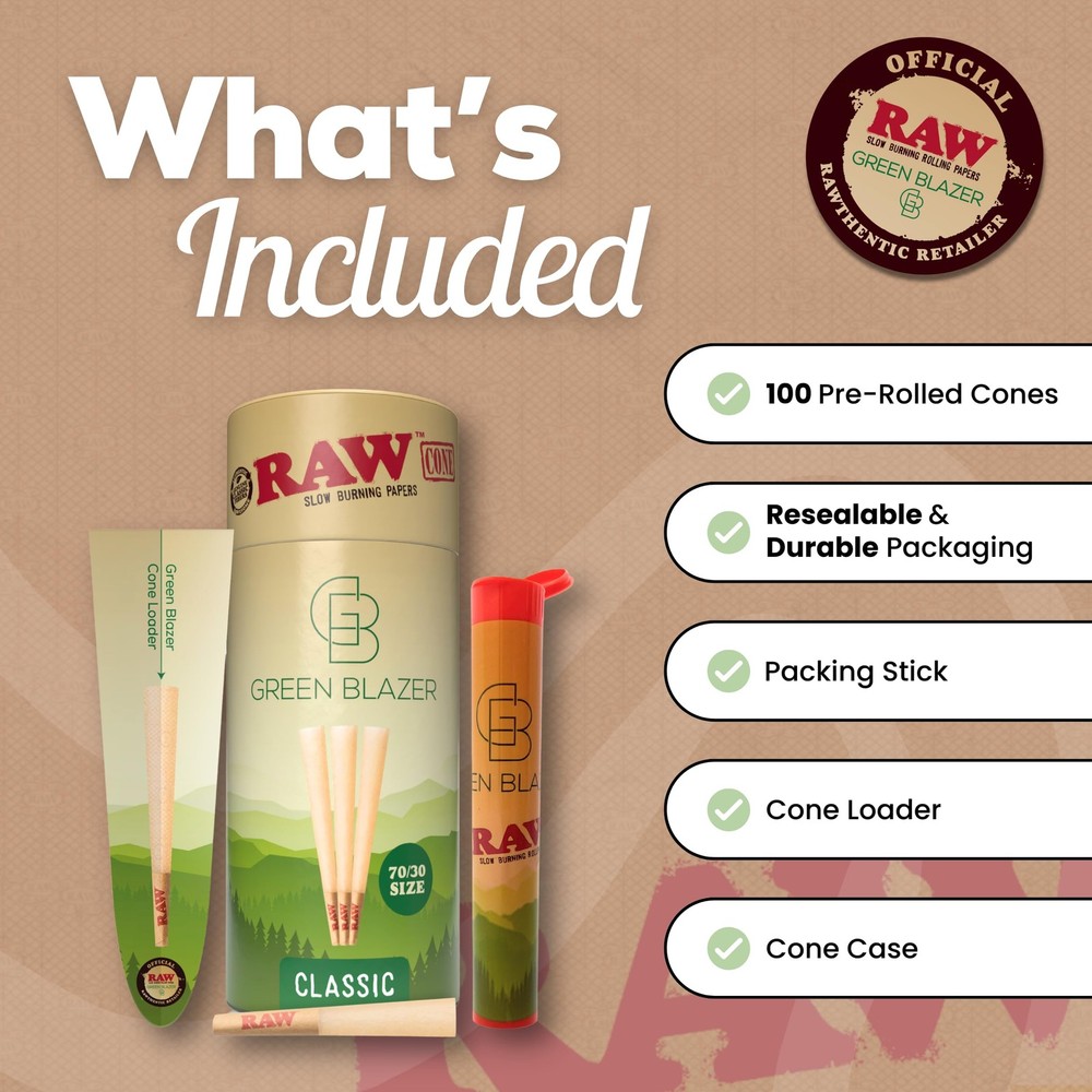 RAW Pre-Rolled Cones 70mm Dogwalker 100pk Mini Rolling Papers Tips