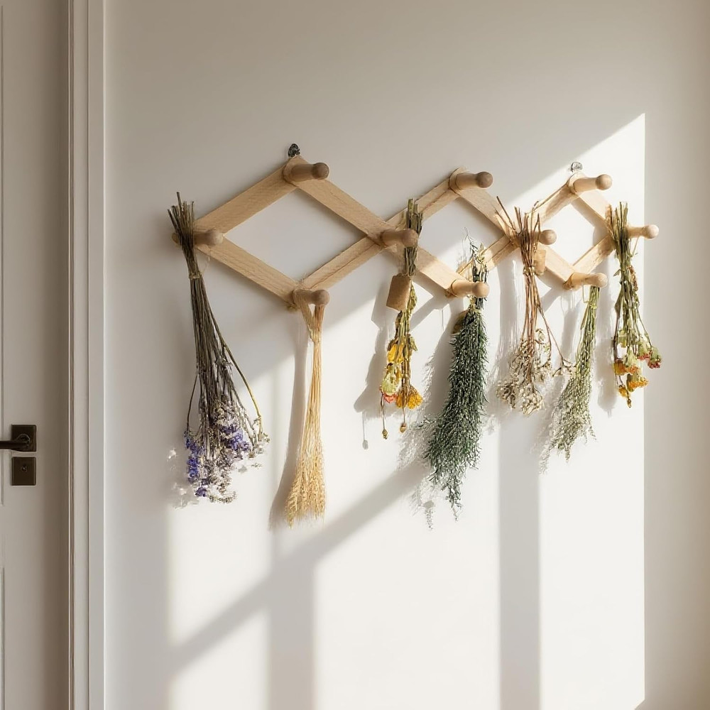 Rustic Adjustable Hanging Herb Drying Rack-Holds 10 Bouquets, Space-Saving Herb