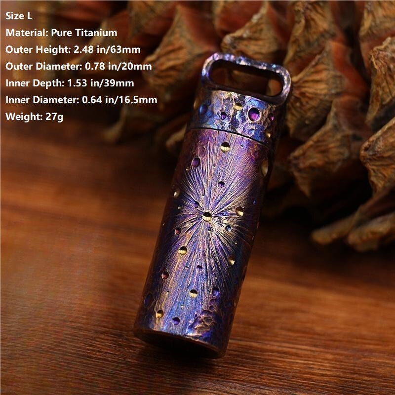 Handmade Pure Titanium Waterproof Keychain Pill Holder Case Container EDC Gift
