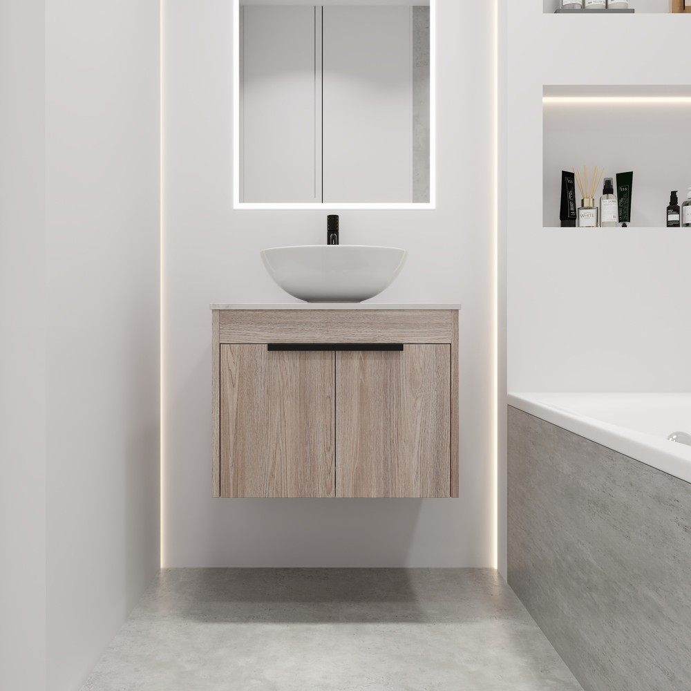 24" Floating Wall Mount Bathroom Vanity Cabinet With Ceramic Basin Set 2 Doors A