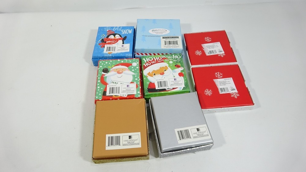 8 Christmas Lindy Bowman Gift Card Lidded Boxes - Inserts - Santa Gold & Silver