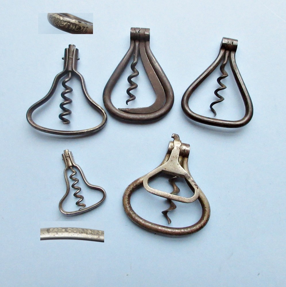 Five antique bow (aka: harp) corkscrews
