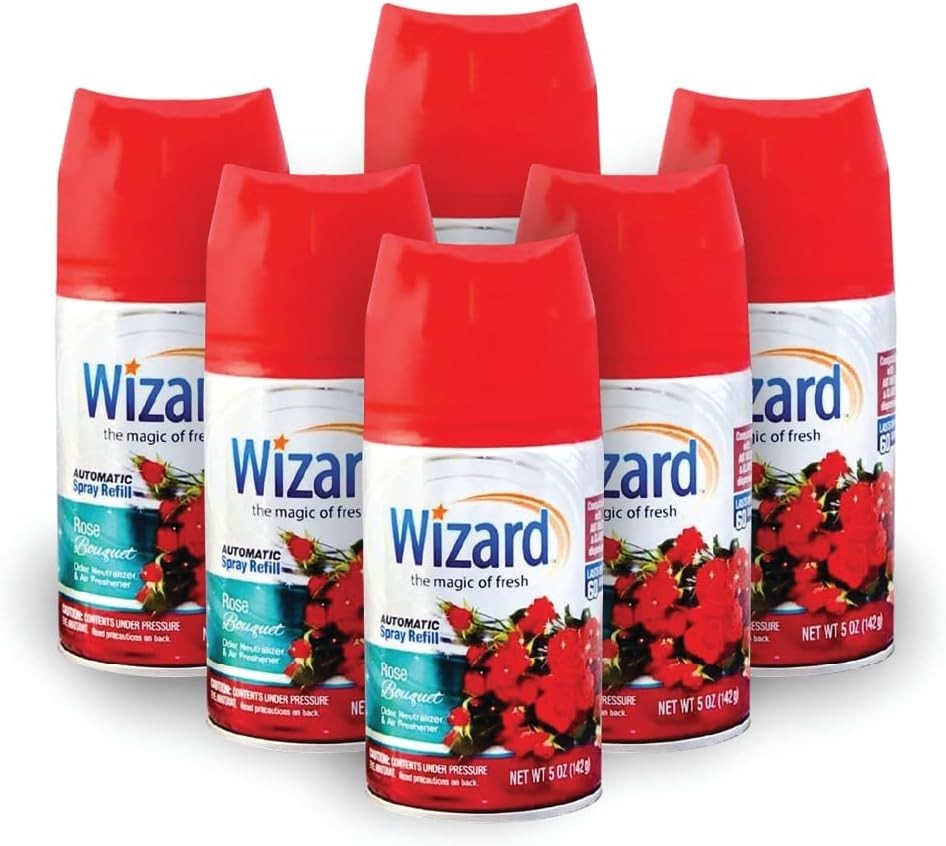 6 WIZARD AUTOMATIC SPRAY REFILLS – 5 oz – ROSE BOUQUET