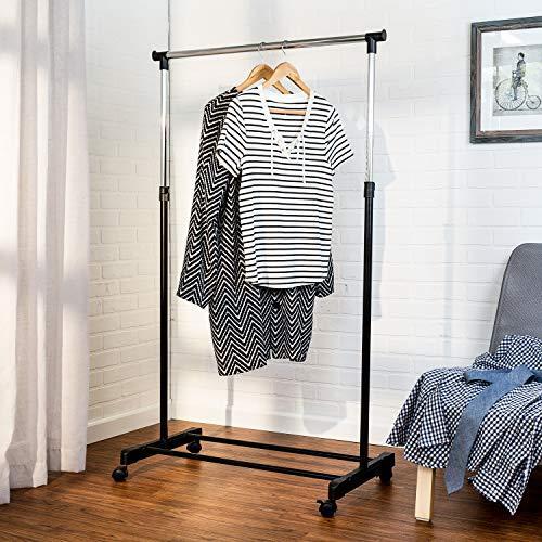 Honey-Can-Do Adjustable Height Rolling Metal Clothes Rack GAR-01122 Chrome