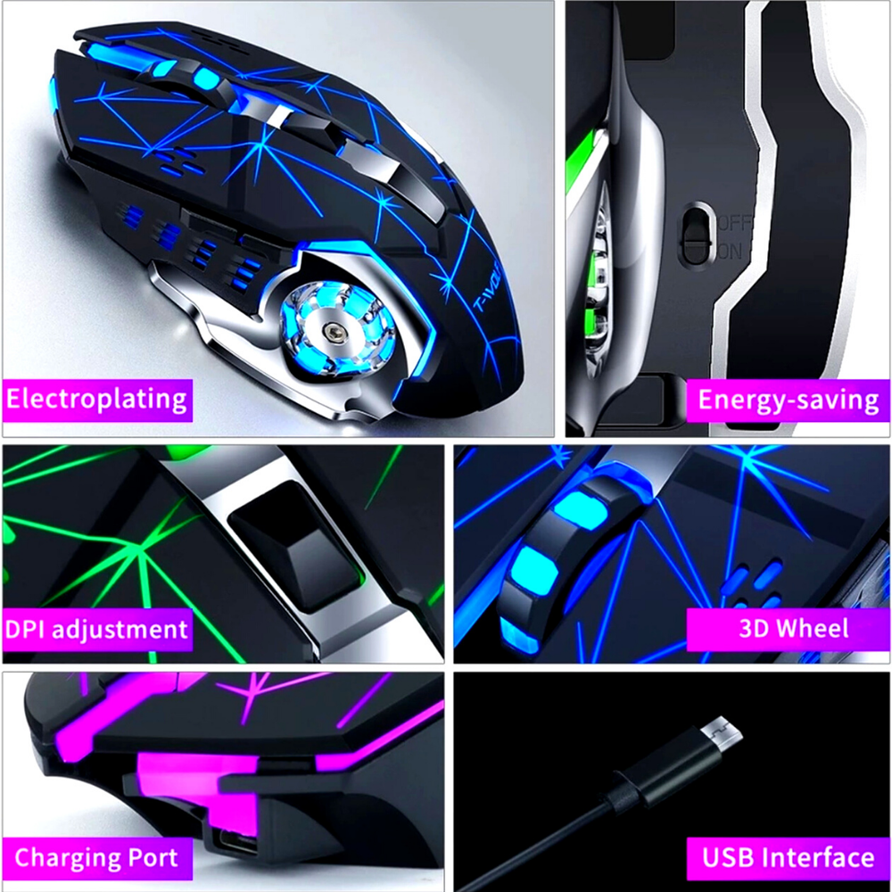 Wireless Gaming Mouse PC Rechargeable LED Light USB Computer Laptop Silent Mice
