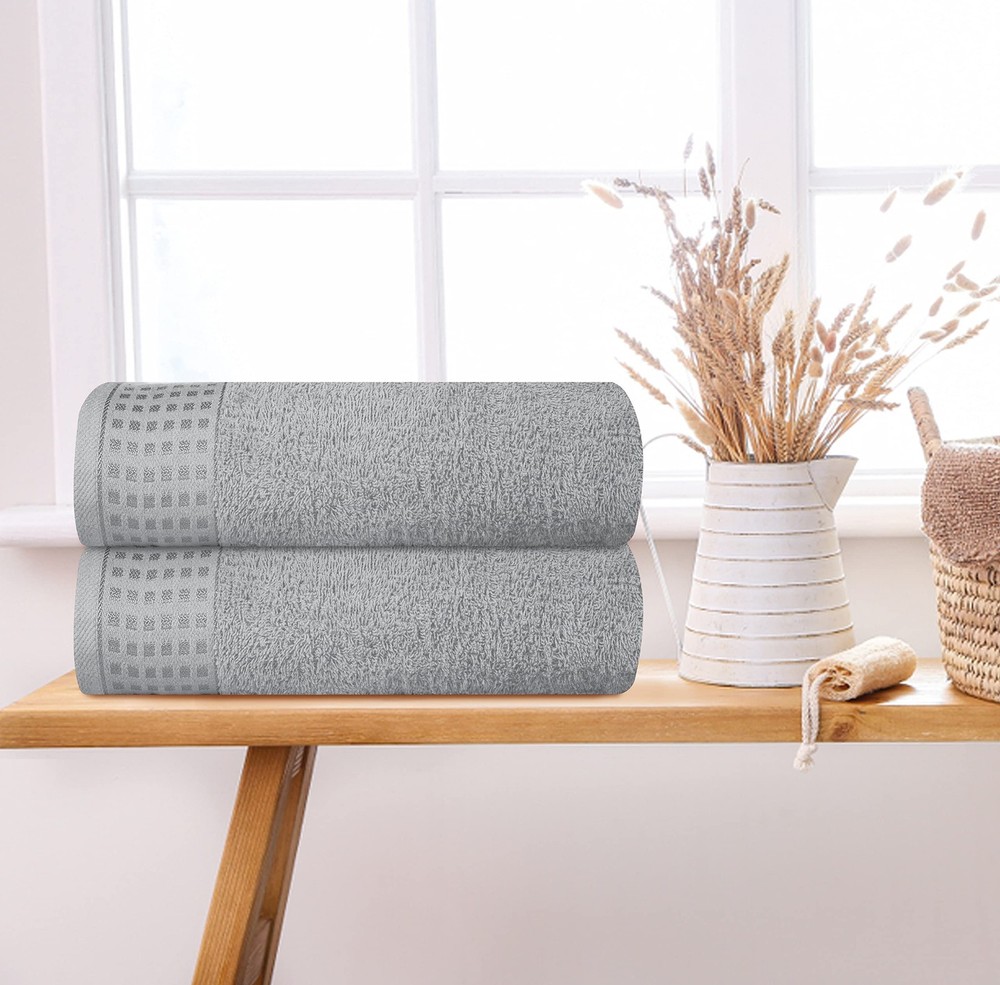 GLAMBURG 100% Cotton 2 Pack Oversized Bath 2 Towel, Light Grey
